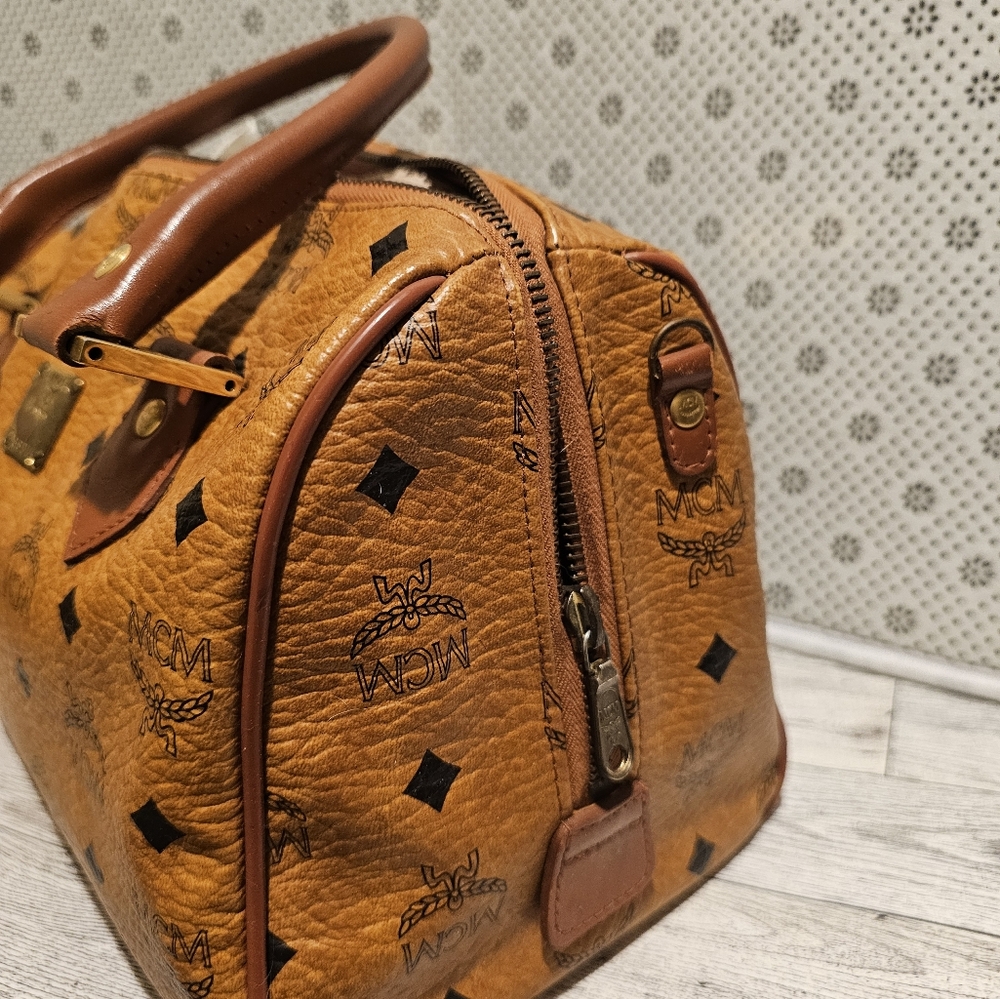 MCM Women's Tan Leather Boston Satchel - Picture 4 of 16